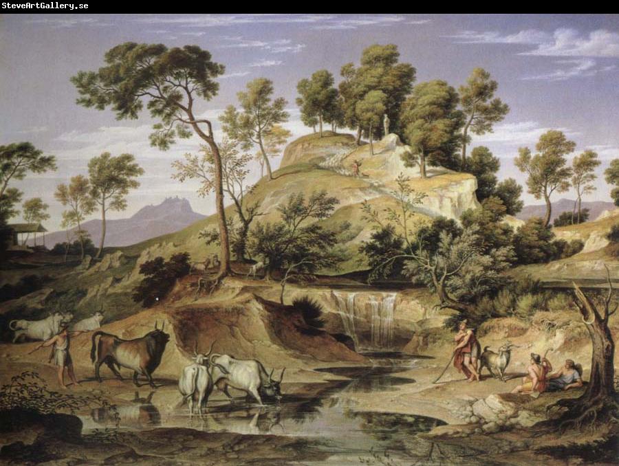 Joseph Anton Koch landscape with shepherds and cows